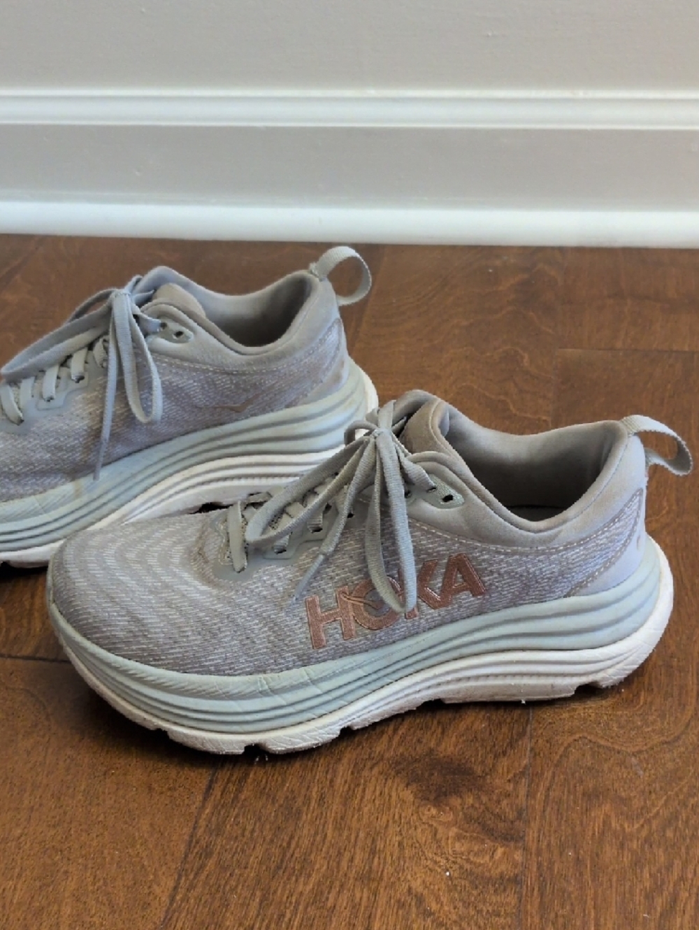 Hoka Women's Light Beige Taupe Athletic Running Shoes - Picture 3 of 5